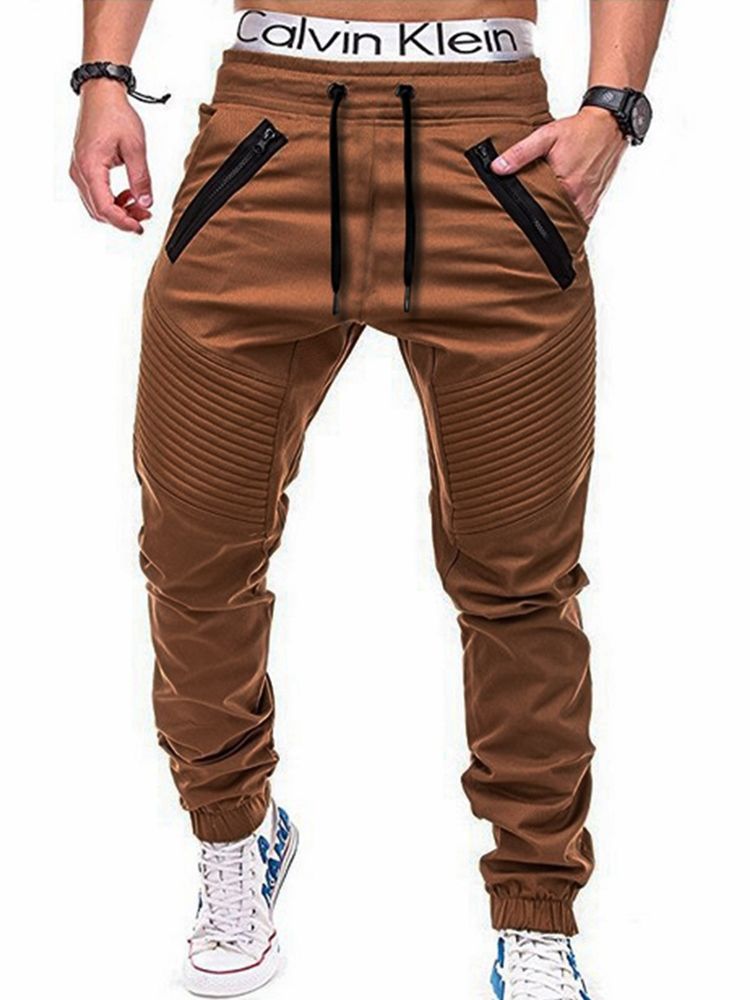 Plain Straight Thin Lace Up Mens Casual Olive Pants