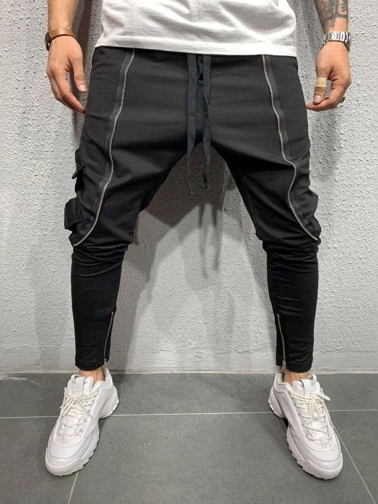 Plain Zipper Baggy Lace-up Men's Casual Pants