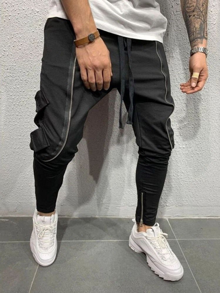 Plain Zipper Baggy Lace-up Men's Casual Pants