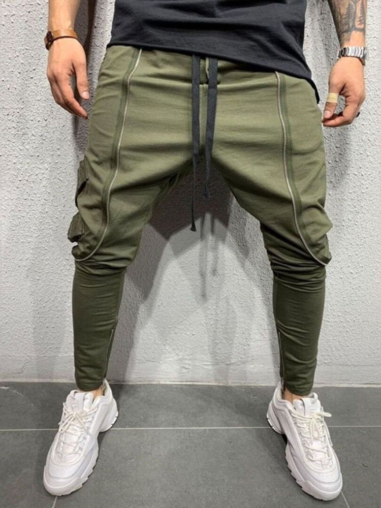 Plain Zipper Baggy Lace-up Men's Casual Pants