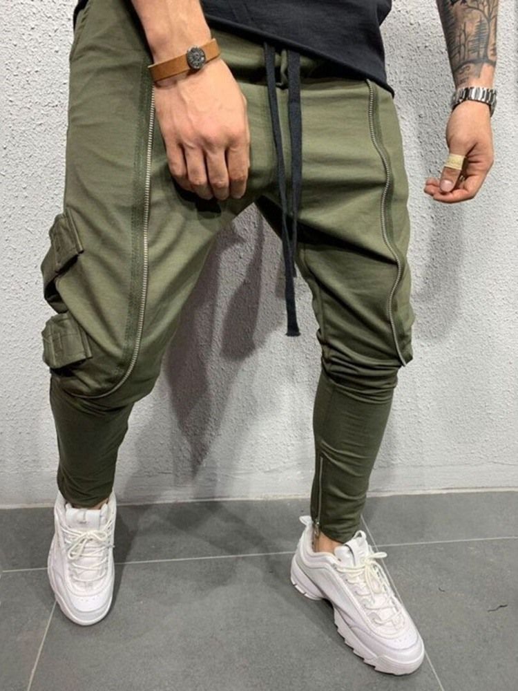 Plain Zipper Baggy Lace-up Men's Casual Pants