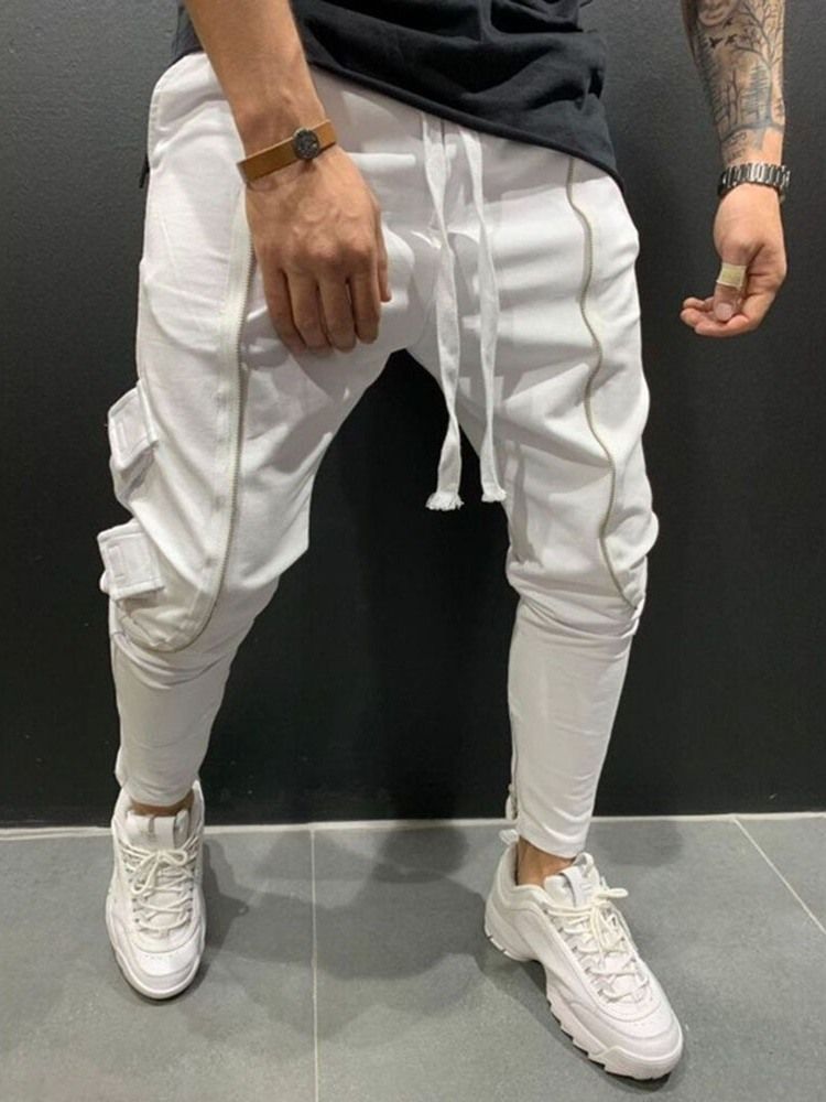 Plain Zipper Baggy Lace-up Men's Casual Pants