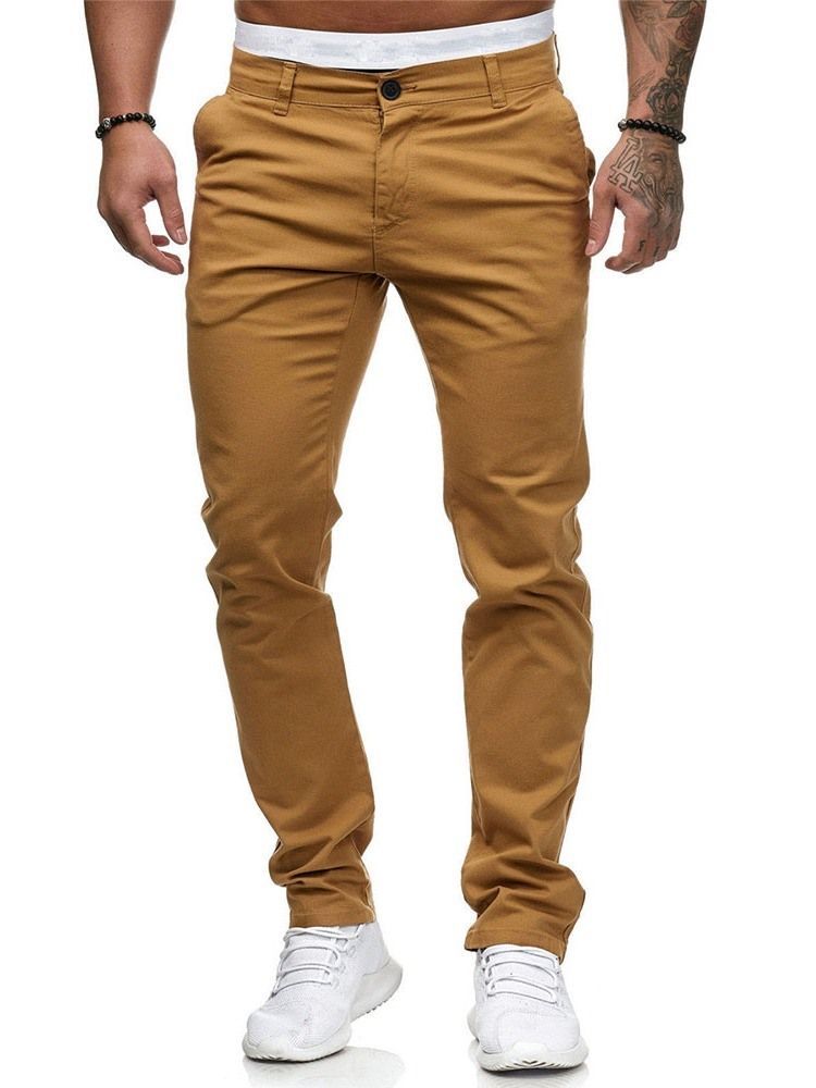 Plain Zipper Mid Waist Men's Casual Pencil Pants