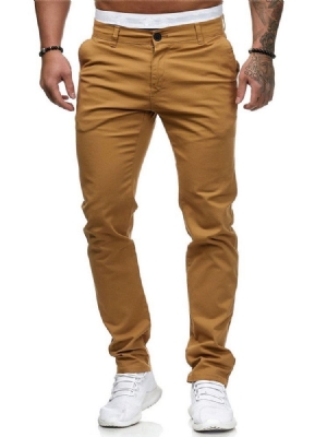 Plain Zipper Mid Waist Men's Casual Pencil Pants