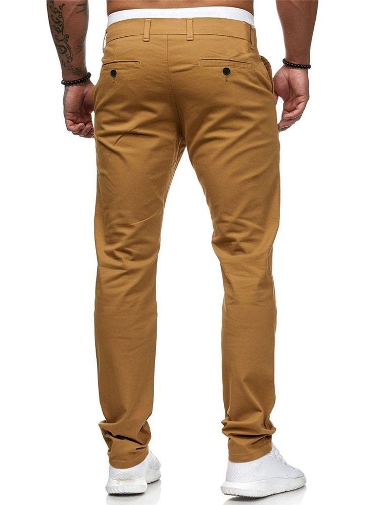 Plain Zipper Mid Waist Men's Casual Pencil Pants