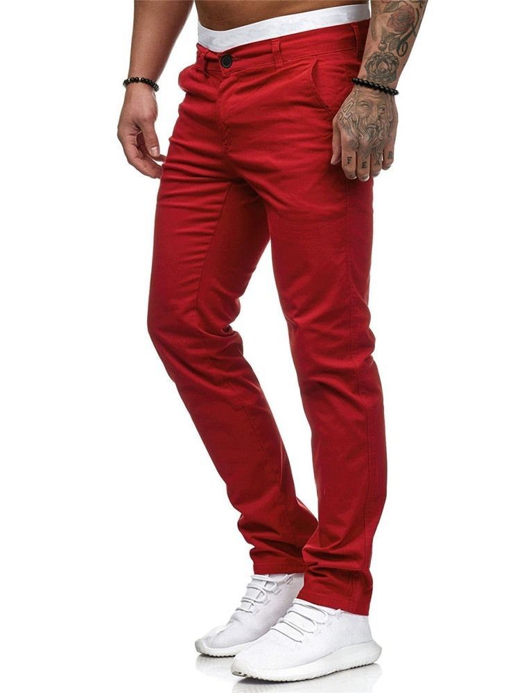 Plain Zipper Mid Waist Men's Casual Pencil Pants