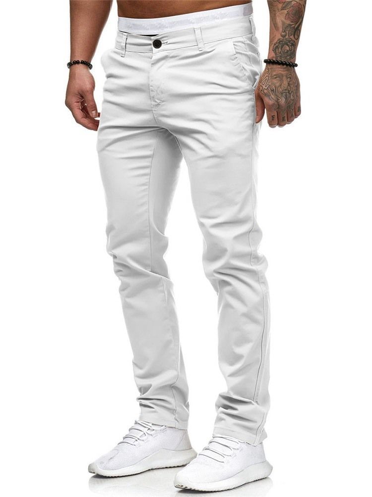 Plain Zipper Mid Waist Men's Casual Pencil Pants