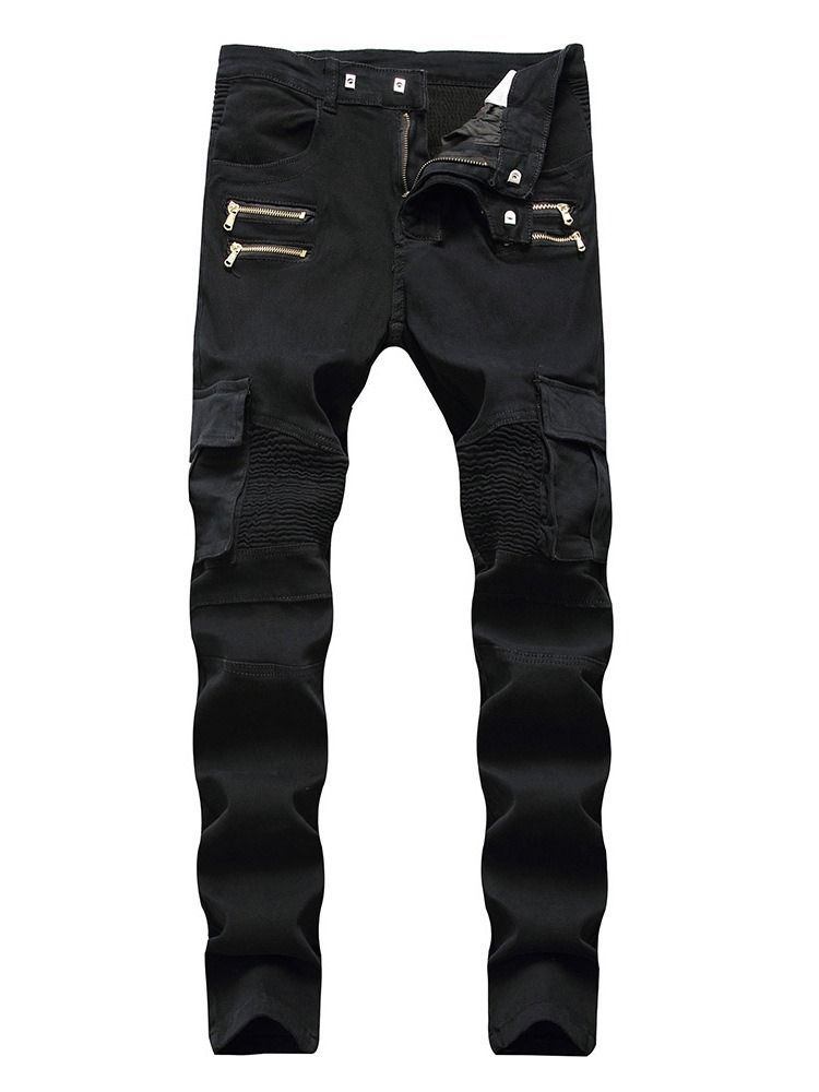 Plain Zipper Pencil Pants European Mid Waist Casual Men's Pants