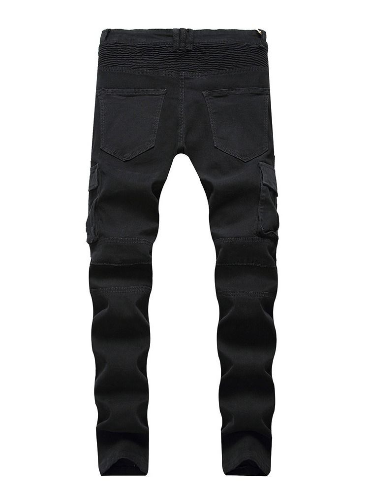 Plain Zipper Pencil Pants European Mid Waist Casual Men's Pants