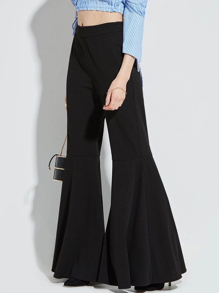 Plisserade Plain Bellbottoms Byxor För Kvinnor