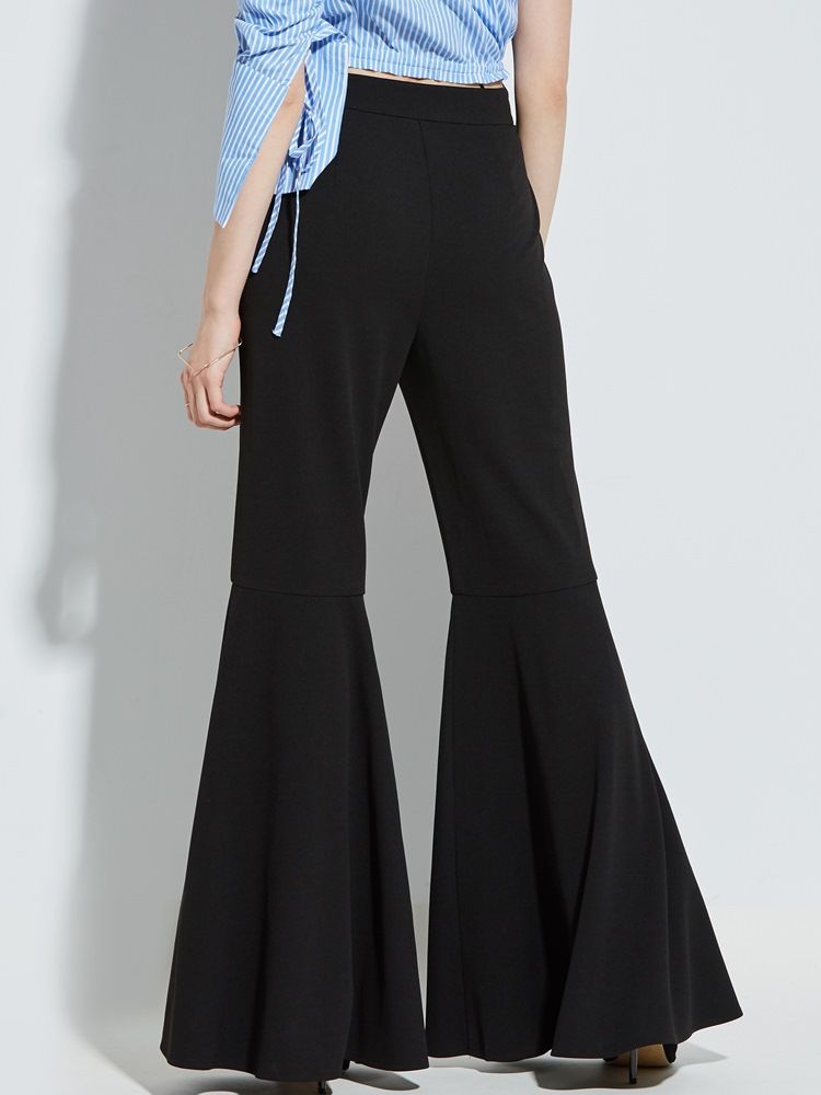 Plisserade Plain Bellbottoms Byxor För Kvinnor