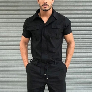 Pocket Full Length Straight Herr Jumpsuits Overalls