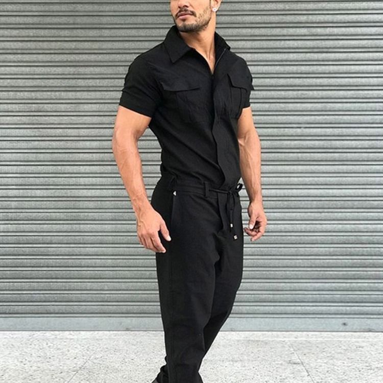 Pocket Full Length Straight Herr Jumpsuits Overalls