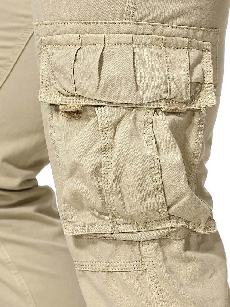 Pocket Overall Plain Zipper Mens Casual Byxor