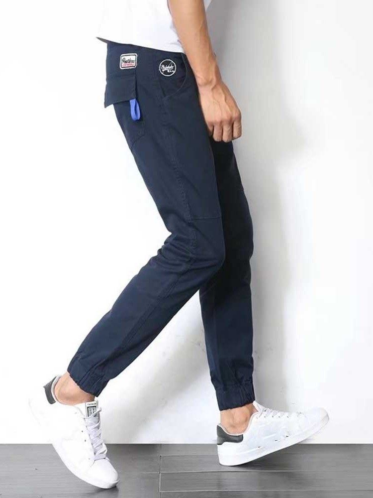 Pocket Pencil Mid Waist Style Japanese Men's Casual Byxor