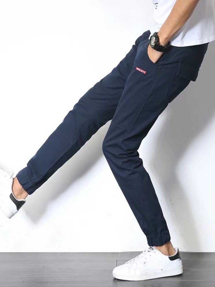 Pocket Pencil Mid Waist Style Japanese Men's Casual Byxor