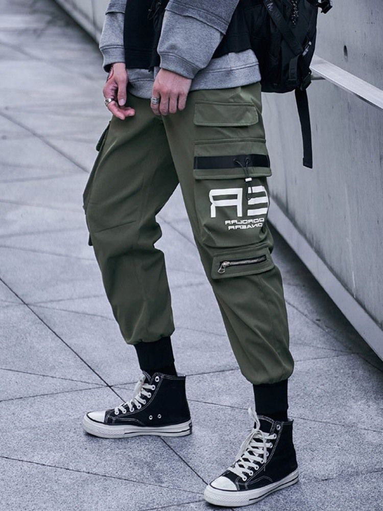 Pocket Pencil Pants Mid Midja Hip Hop Casual Herrbyxor