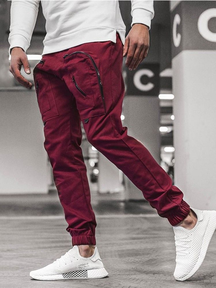 Pocket Pencil Pants Plain Men's Casual Pants