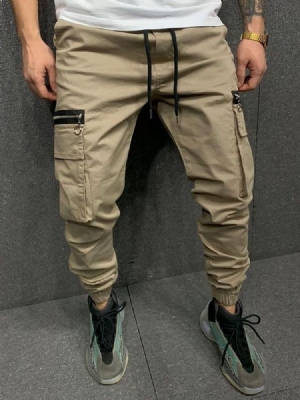 Pocket Pencil Pants Plain Mid Waist Men's Casual Pants