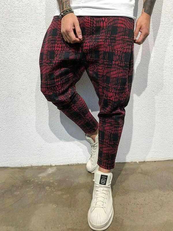 Pocket Plaid Mid Waist Mens Byxor