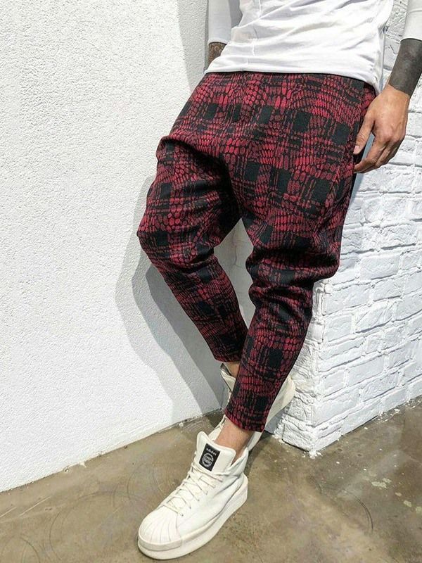 Pocket Plaid Mid Waist Mens Byxor