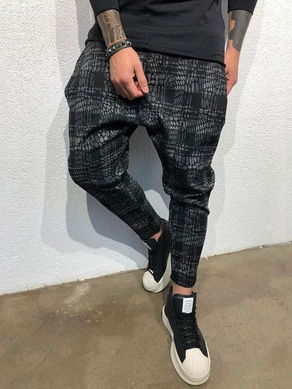 Pocket Plaid Mid Waist Mens Byxor