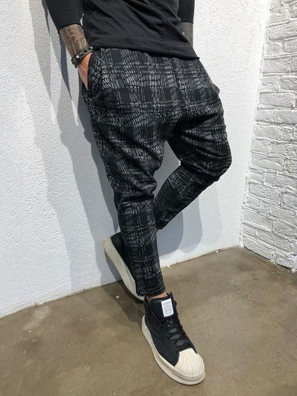 Pocket Plaid Mid Waist Mens Byxor