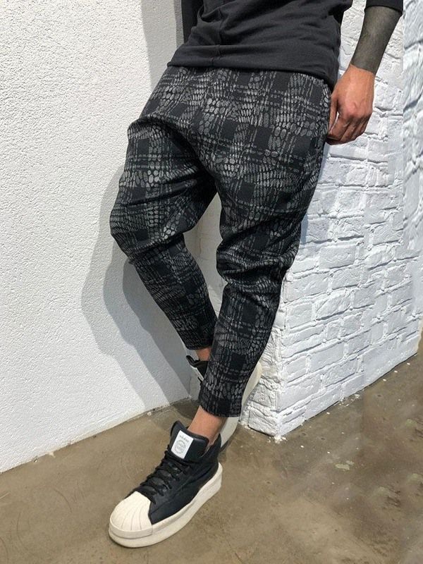 Pocket Plaid Mid Waist Mens Byxor