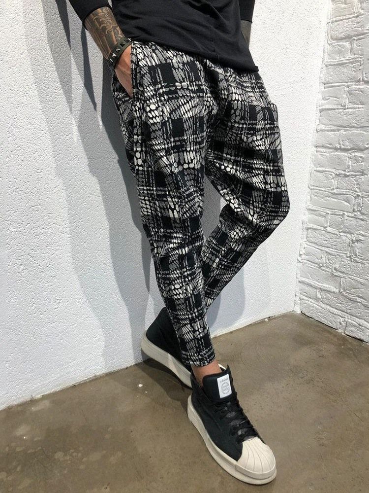 Pocket Plaid Mid Waist Mens Byxor