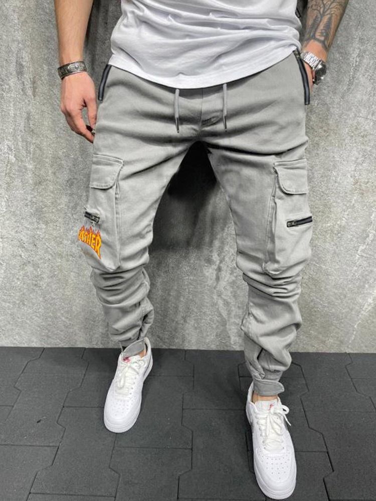 Pocket Plain Mid Waist Men's Pencil Pants