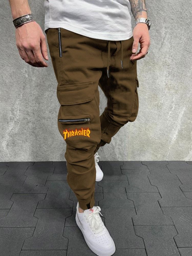 Pocket Plain Mid Waist Men's Pencil Pants