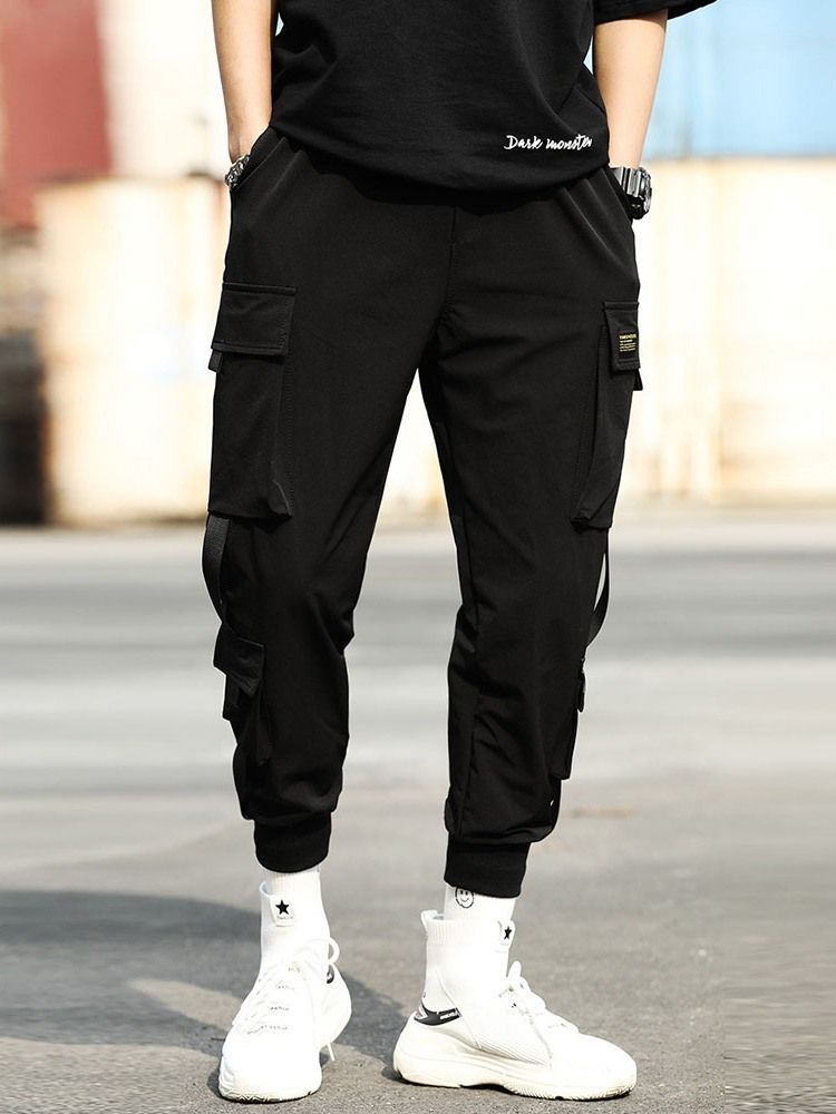 Pocket Thin Lace-up Mens Casual Pencil Pants