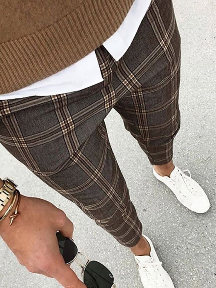 Print Plaid Pencil Pants Fall Men's Casual Pants