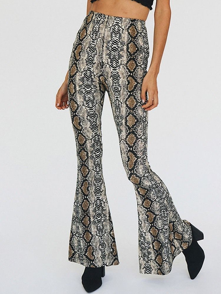 Print Serpentine Slim Full Length Bellbottoms Women's Casual Byxor