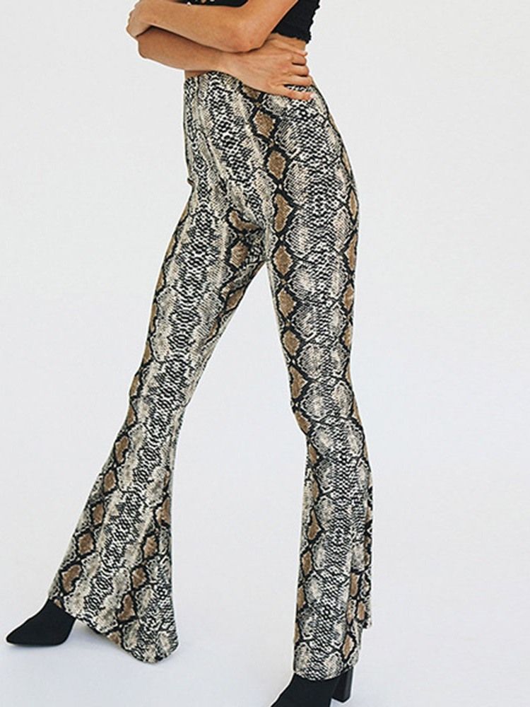 Print Serpentine Slim Full Length Bellbottoms Women's Casual Byxor