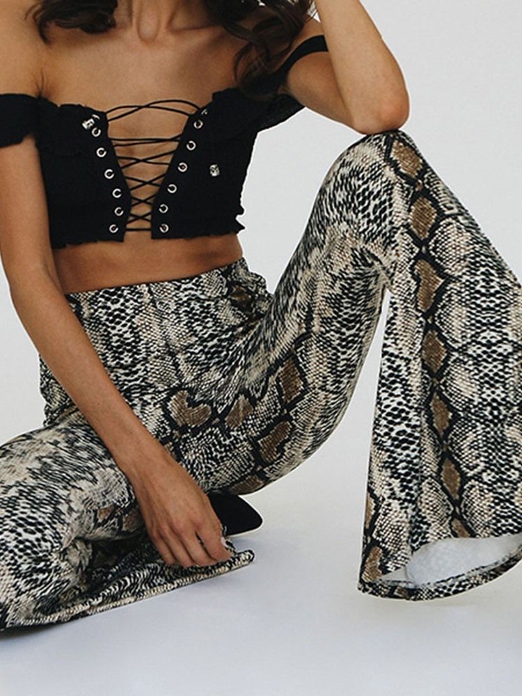 Print Serpentine Slim Full Length Bellbottoms Women's Casual Byxor