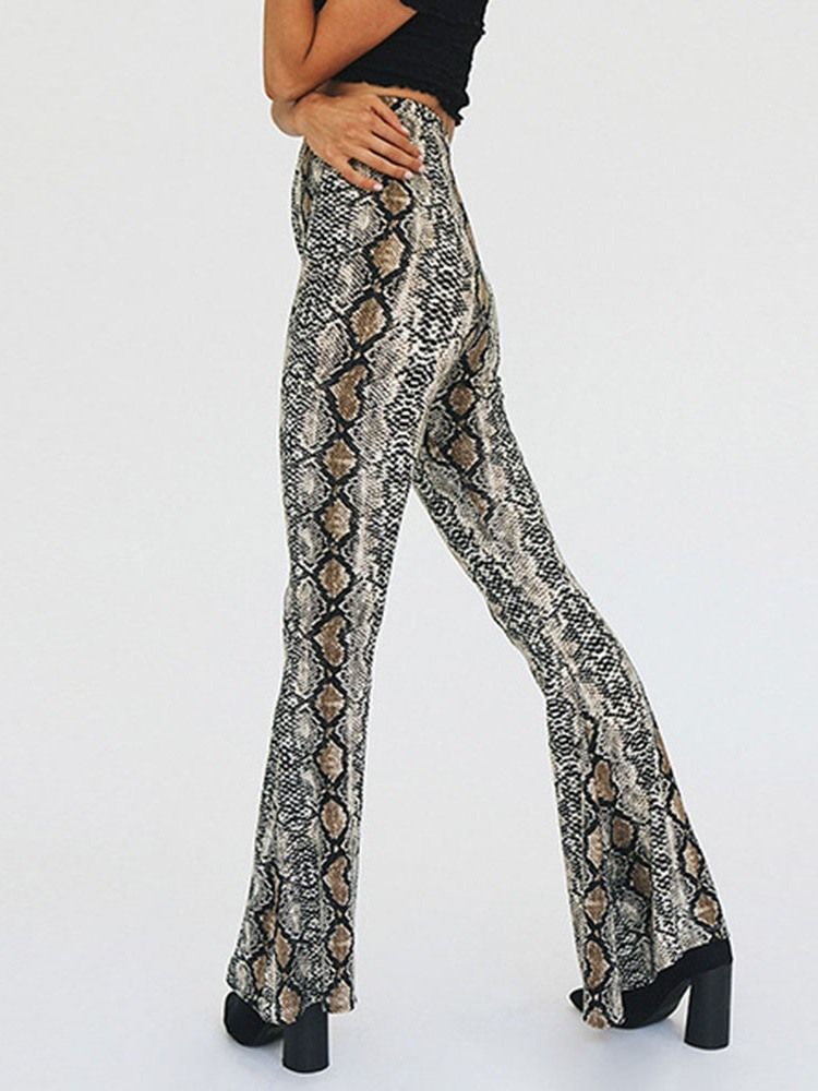 Print Serpentine Slim Full Length Bellbottoms Women's Casual Byxor