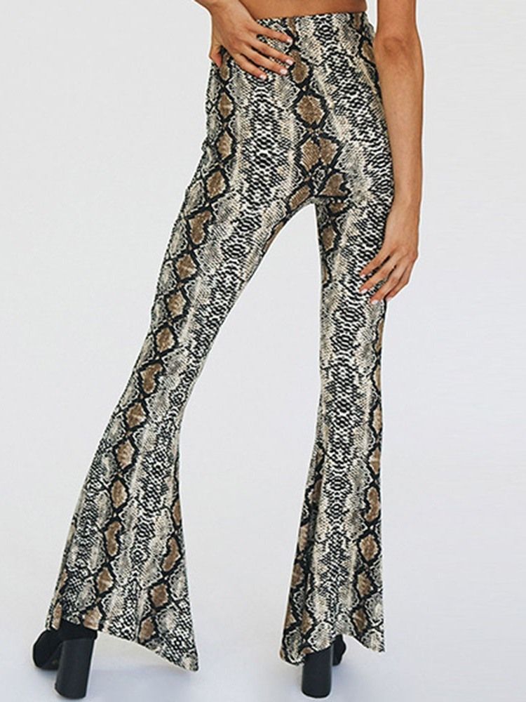 Print Serpentine Slim Full Length Bellbottoms Women's Casual Byxor