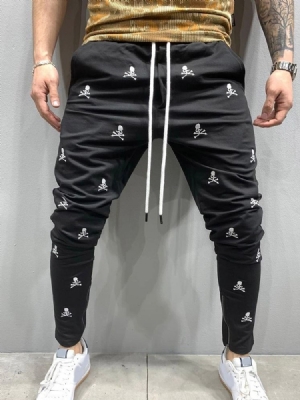 Print Skull Lace-up Casual Byxor För Män