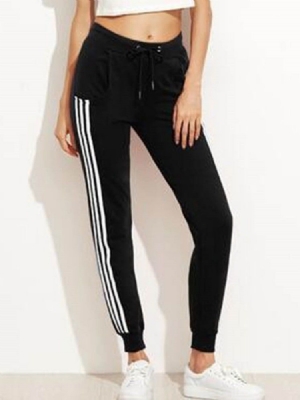 Side Stripe Loose Stripe Elastic Waist Women's Casual Pants