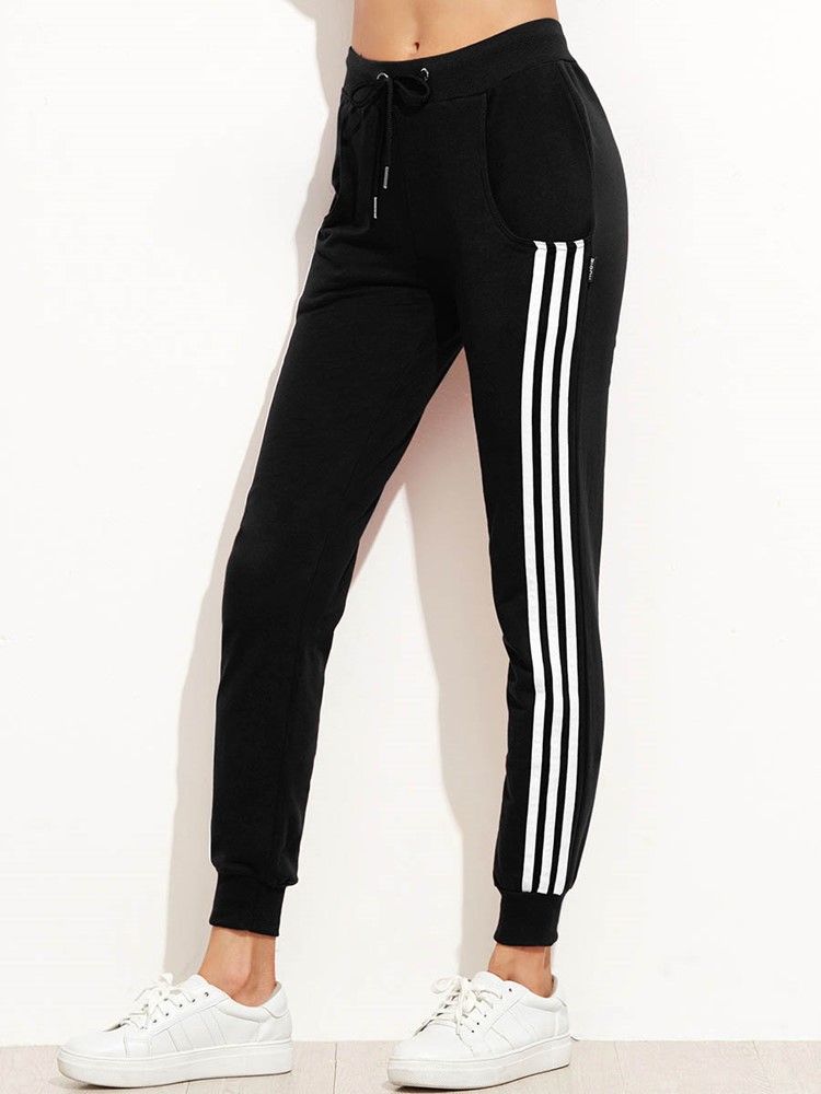 Side Stripe Loose Stripe Elastic Waist Women's Casual Pants