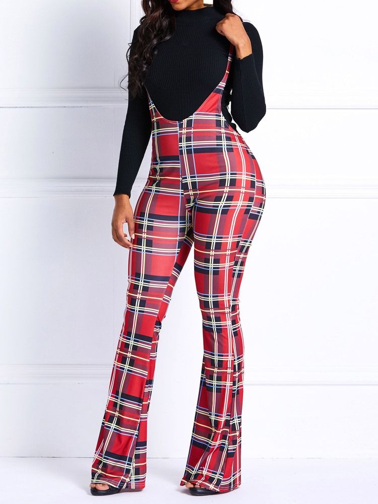 Skinny Plaid High-waist Full Length Women's Overall