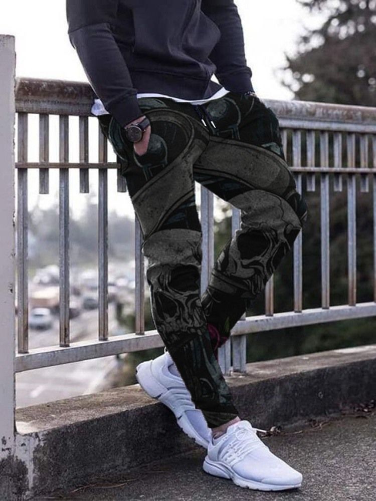 Skull Pencil Pants Lace-up Men's Byxor