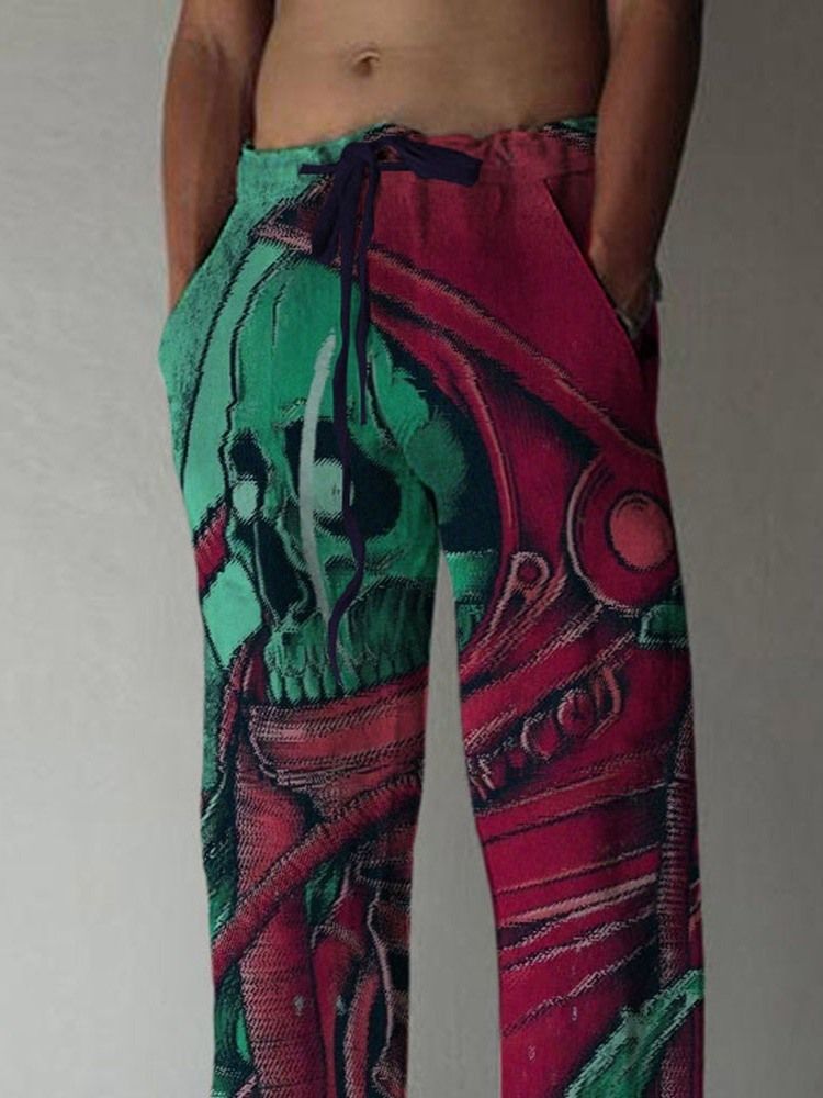 Skull Straight Print European Men's Casual Pants