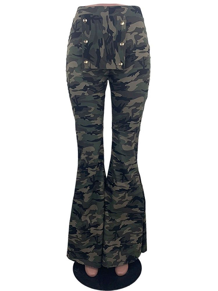 Slim Camouflage För Kvinnor I Full Längd Bellbottoms Casual Byxor