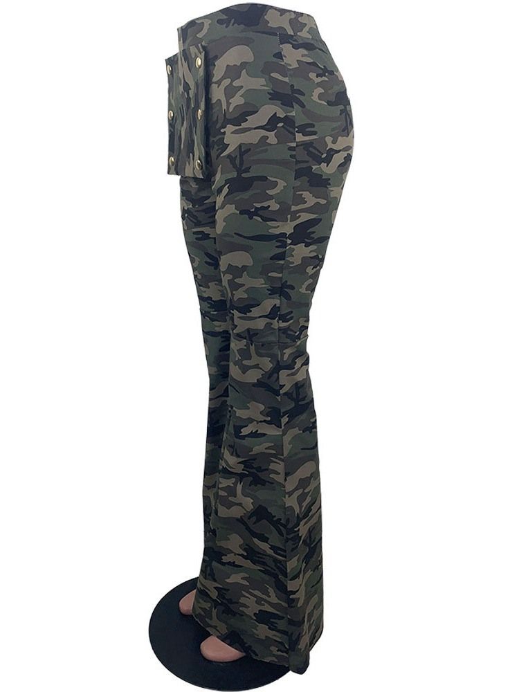 Slim Camouflage För Kvinnor I Full Längd Bellbottoms Casual Byxor