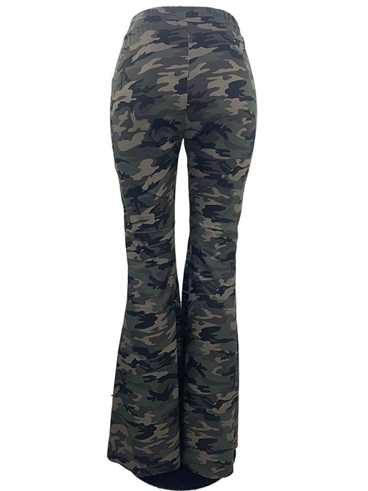 Slim Camouflage För Kvinnor I Full Längd Bellbottoms Casual Byxor