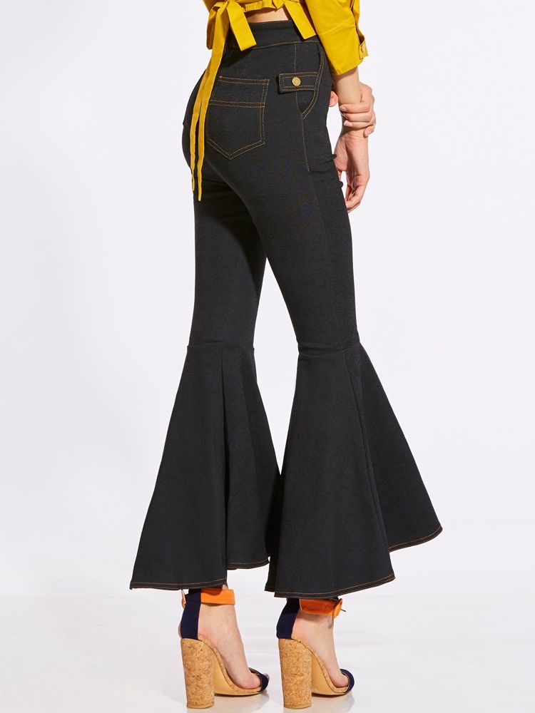 Slim High-waist Full Length Women's Bellbottoms