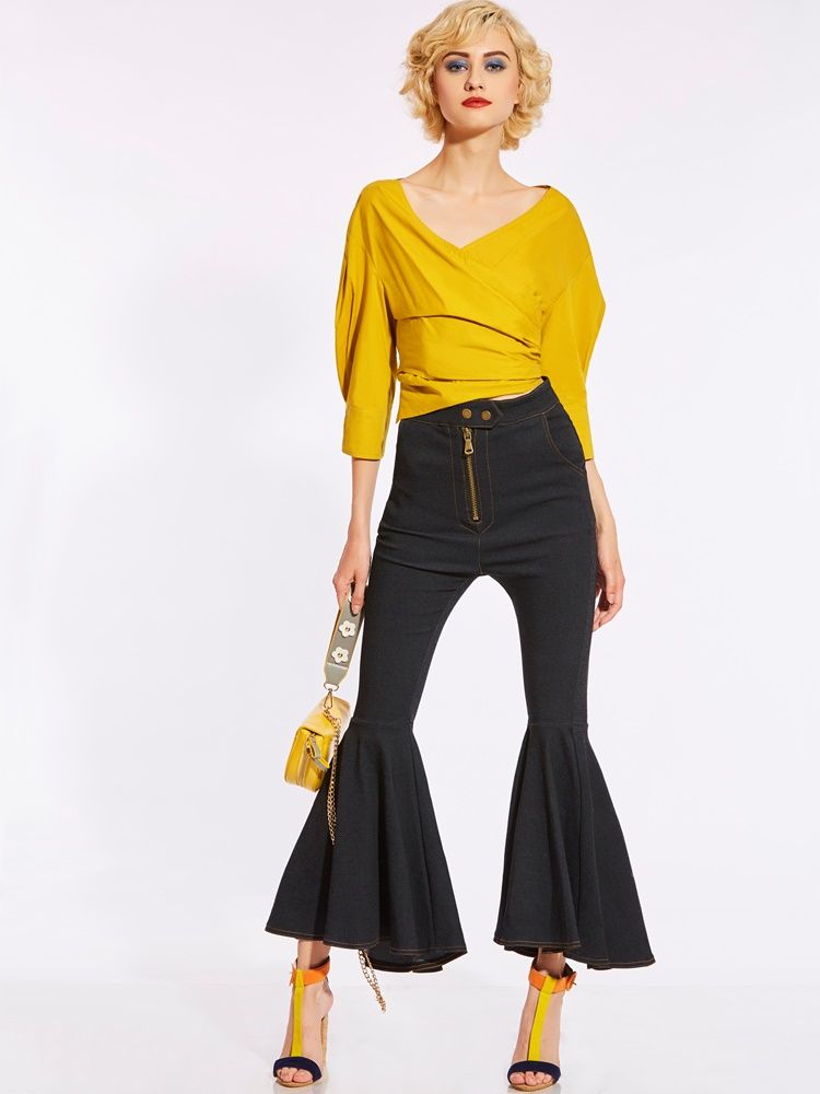 Slim High-waist Full Length Women's Bellbottoms