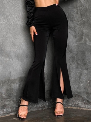 Slim Plain Split Bellbottoms High Waist Casual Dambyxor